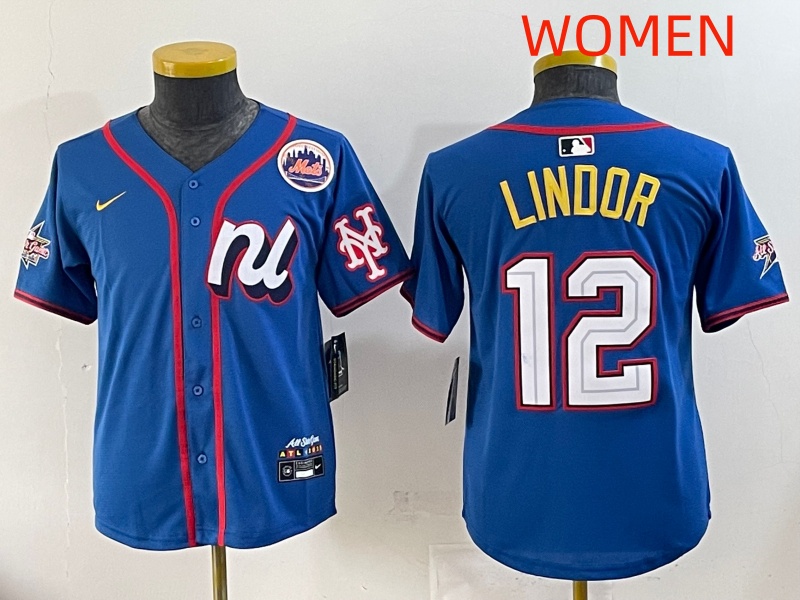 women 2025 New York Mets 12 Lindor Blue All star Nike MLB Jersey style 1